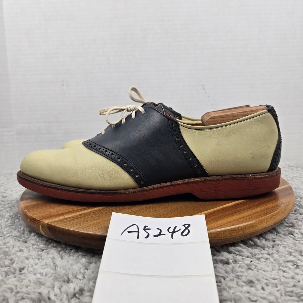 Cole Haan Mens 10.5D USA Cream Black Leather Two Tone Saddle Oxford Dress Shoe
